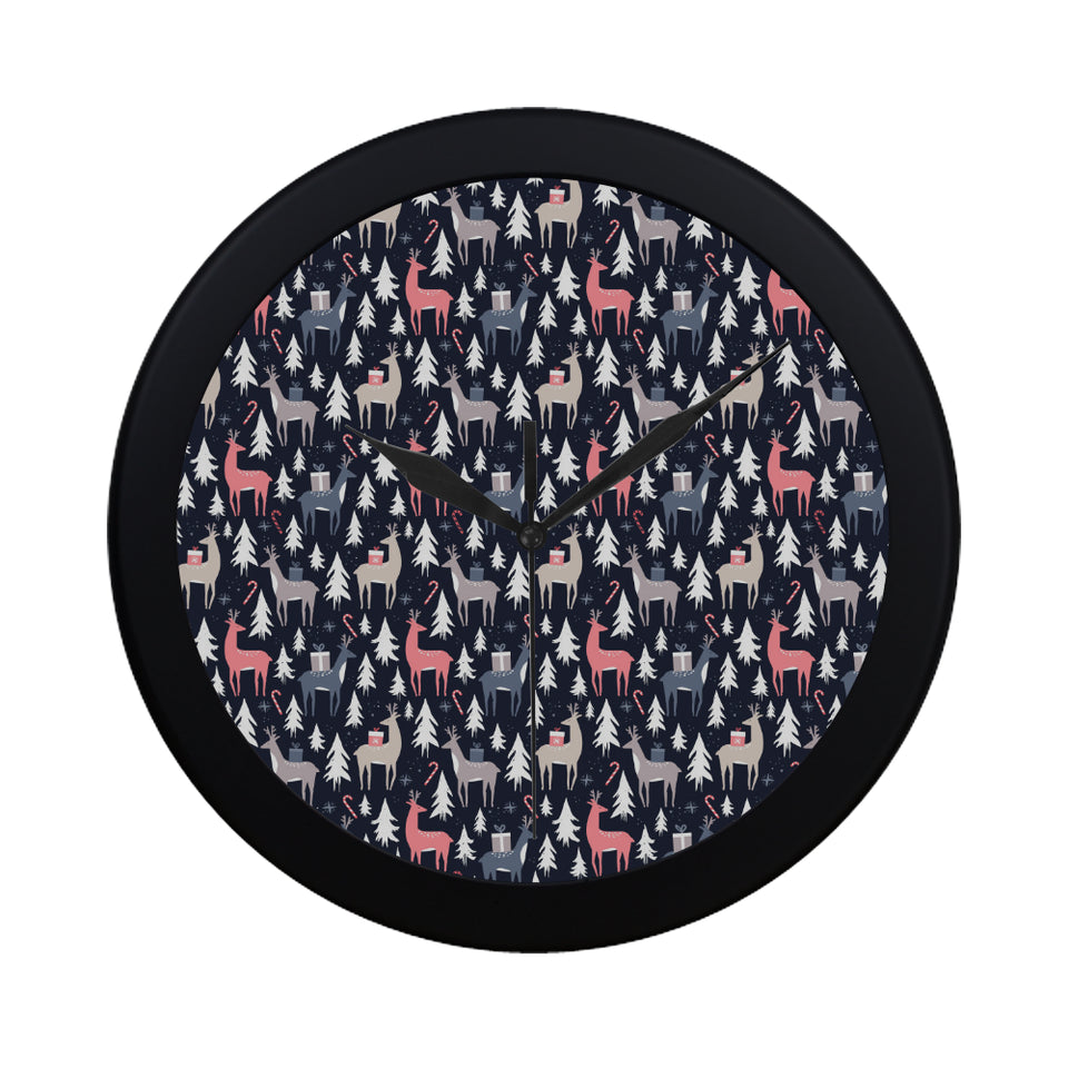 Deers Winter Christmas pattern Elegant Black Wall Clock