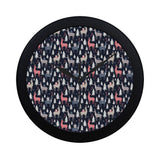 Deers Winter Christmas pattern Elegant Black Wall Clock