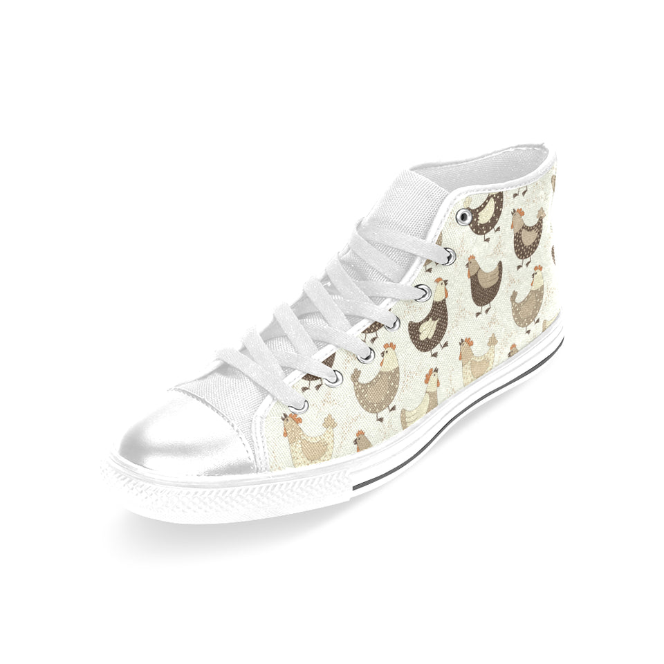 Cute rooster chicken cock Women's High Top Canvas Shoes White