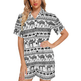 Camel polynesian tribal pattern Women's V-Neck Short Pajama Set