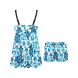 Hibiscus Pattern Print Design 03 Chest Sexy Pleated Two Piece Swim Dress