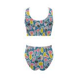 Colorful mushroom design pattern Chest Bowknot High Waisted Bikini Swimsuit