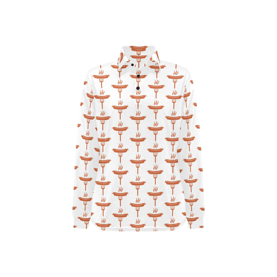Sausage Pattern Print Design 05 Women's Long Sleeve Polo Shirt
