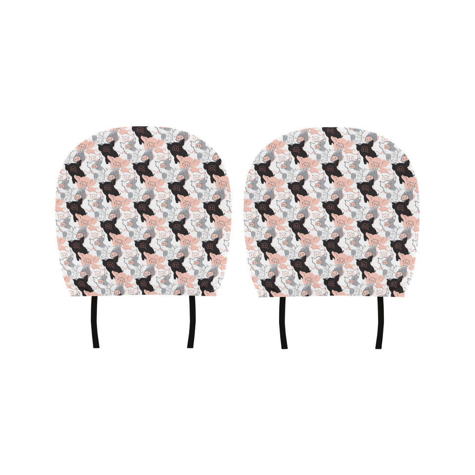 Pig Pattern Print Design 05 Car Headrest Cover