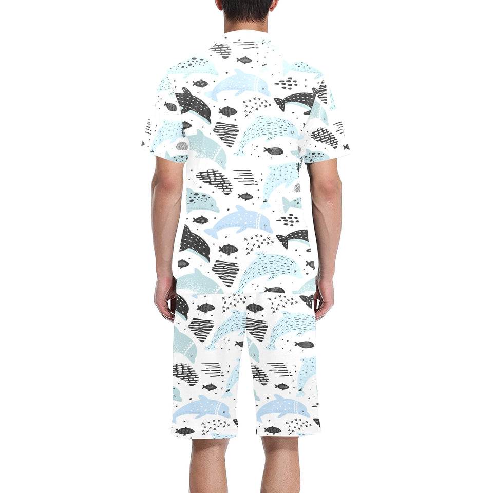 Cute dolphins Childish Style pattern Men's V-Neck Short Pajama Set