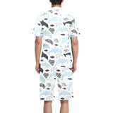 Cute dolphins Childish Style pattern Men's V-Neck Short Pajama Set
