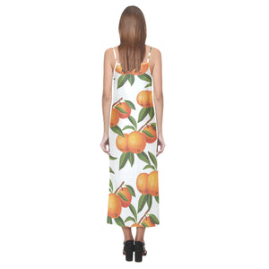 Oranges pattern background V-Neck Open Fork Long Dress