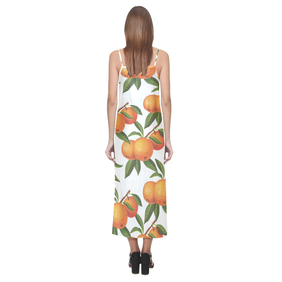 Oranges pattern background V-Neck Open Fork Long Dress