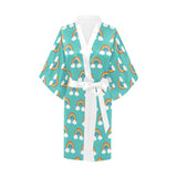 Rainbow pattern green background Women's Short Kimono Robe