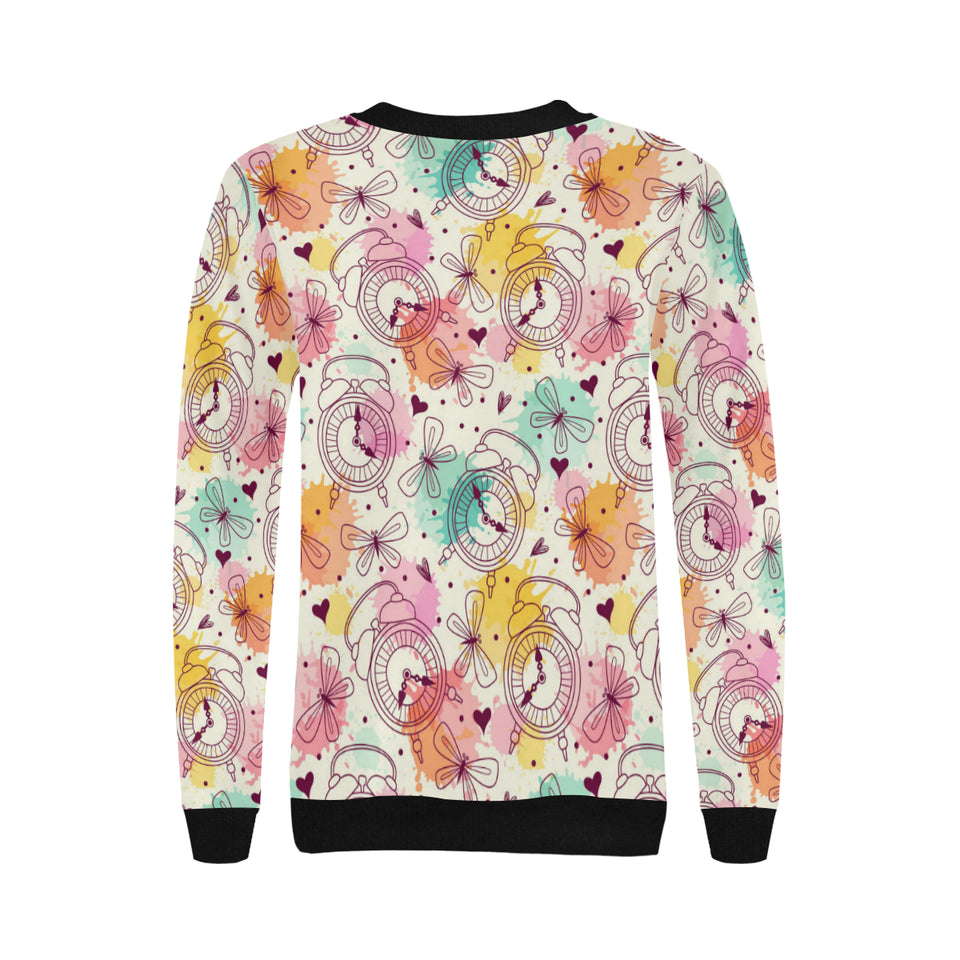 Clock butterfly pattern Women's Crew Neck Sweatshirt