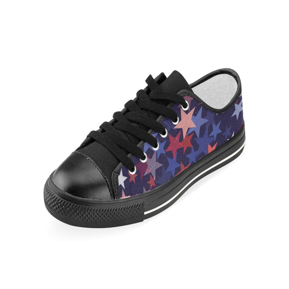 Red blue star pattern Kids' Boys' Girls' Low Top Canvas Shoes Black