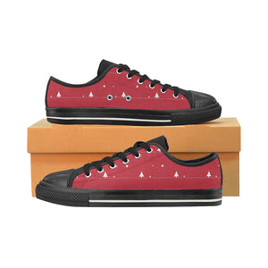 Christmas tree star snow red background Kids' Boys' Girls' Low Top Canvas Shoes Black
