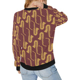 Hand drawn gold saxophone red background Women's Crew Neck Sweatshirt