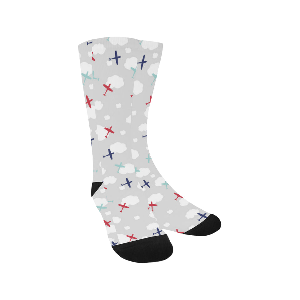 Airplane cloud grey background Crew Socks