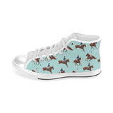 Horses running horses rider pattern Men's High Top Canvas Shoes White