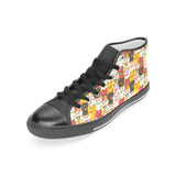 Colorful Maneki neko cat pattern Women's High Top Canvas Shoes Black