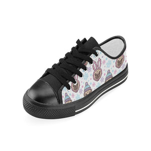 Cute pug hat rabbit costume pattern Kids' Boys' Girls' Low Top Canvas Shoes Black