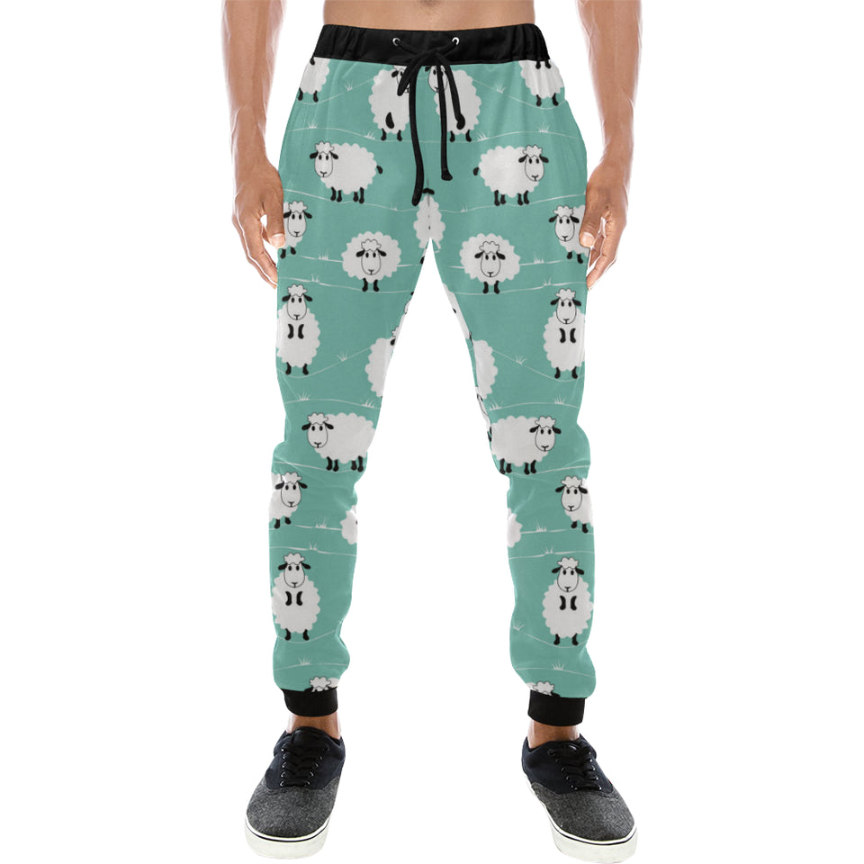 Cute sheep green background Unisex Casual Sweatpants