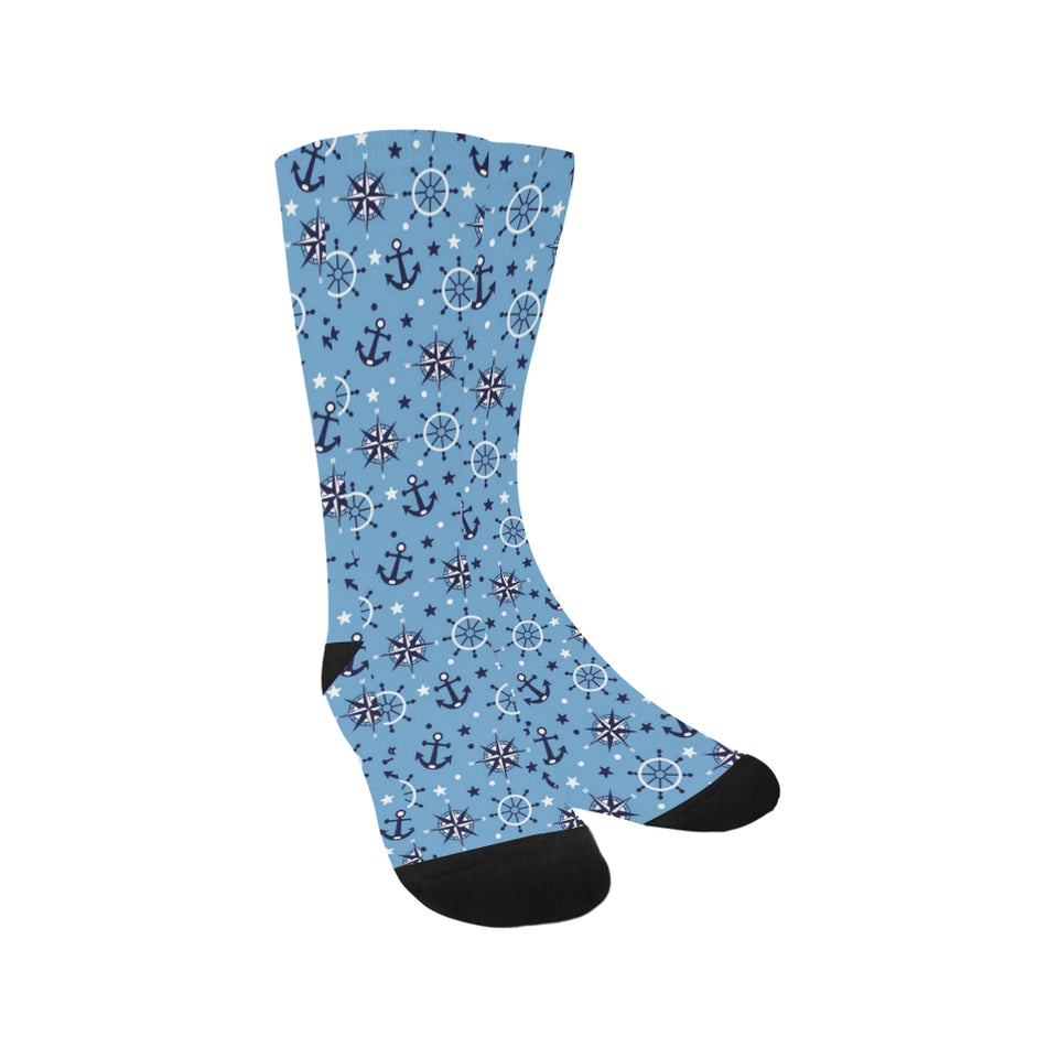 Anchors rudder compass star nautical pattern Crew Socks