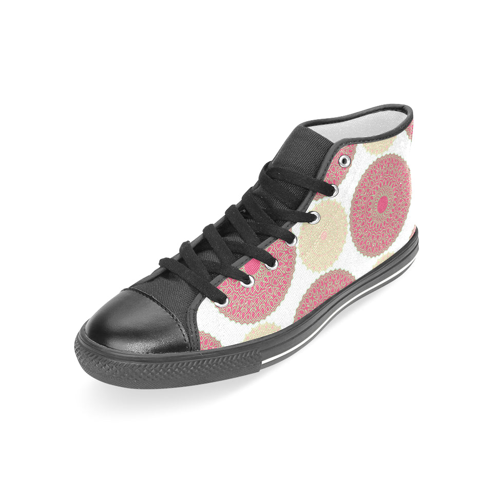 Circle indian pattern Women's High Top Canvas Shoes Black
