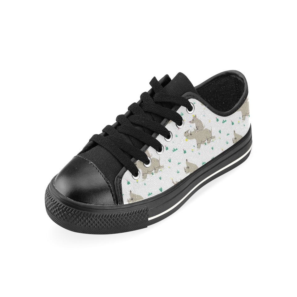 Cute Rhino pattern background Men's Low Top Canvas Shoes Black