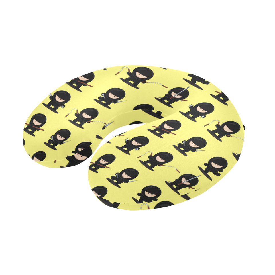 Cute ninja yellow background U-Shaped Travel Neck Pillow