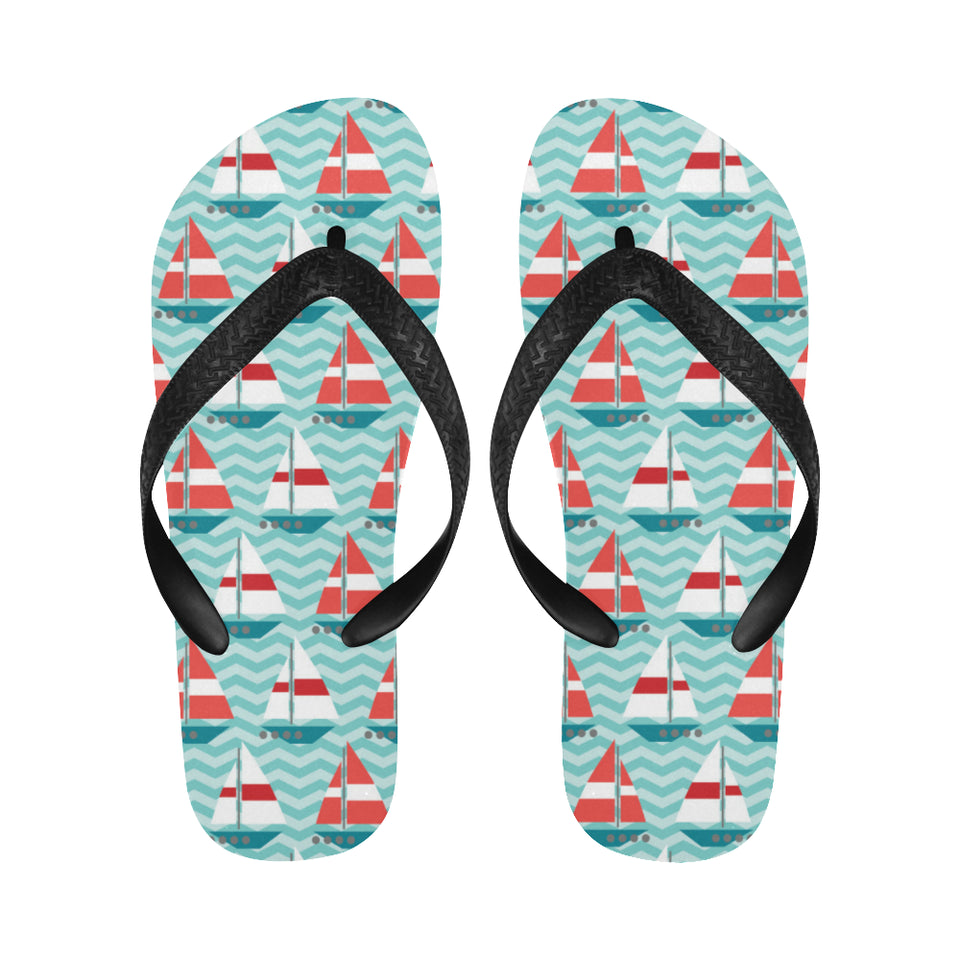 Red White sailboat wave background Unisex Flip Flops