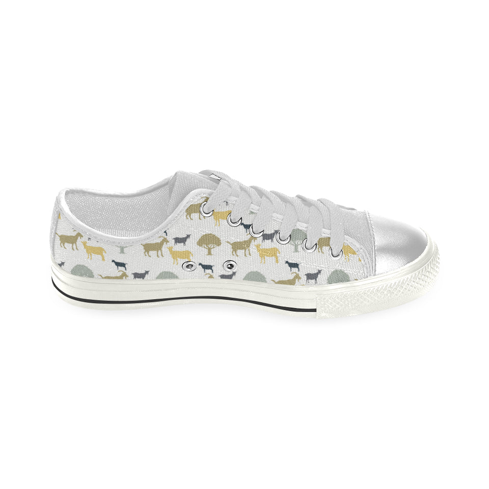 Silhouettes of goat and tree pattern Women's Low Top Canvas Shoes White