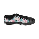 Toucan tropical flower leave pattern Men's Low Top Canvas Shoes Black