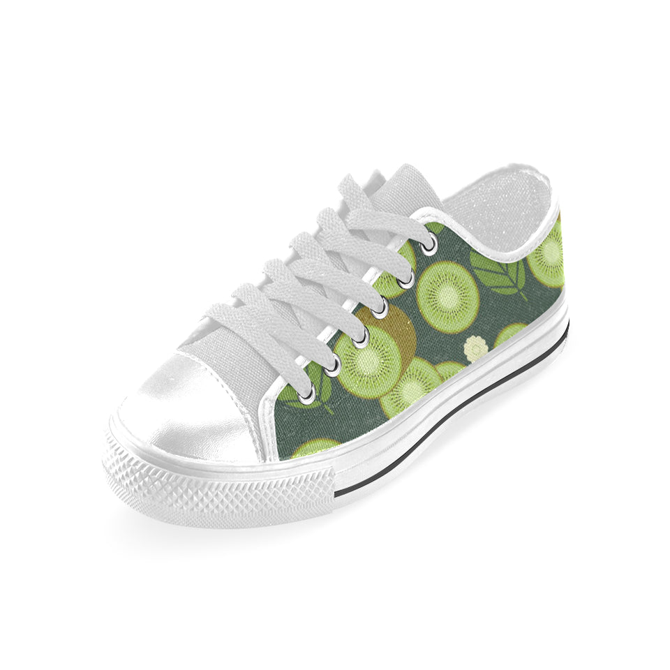 Whole sliced kiwi leave and flower Men's Low Top Canvas Shoes White