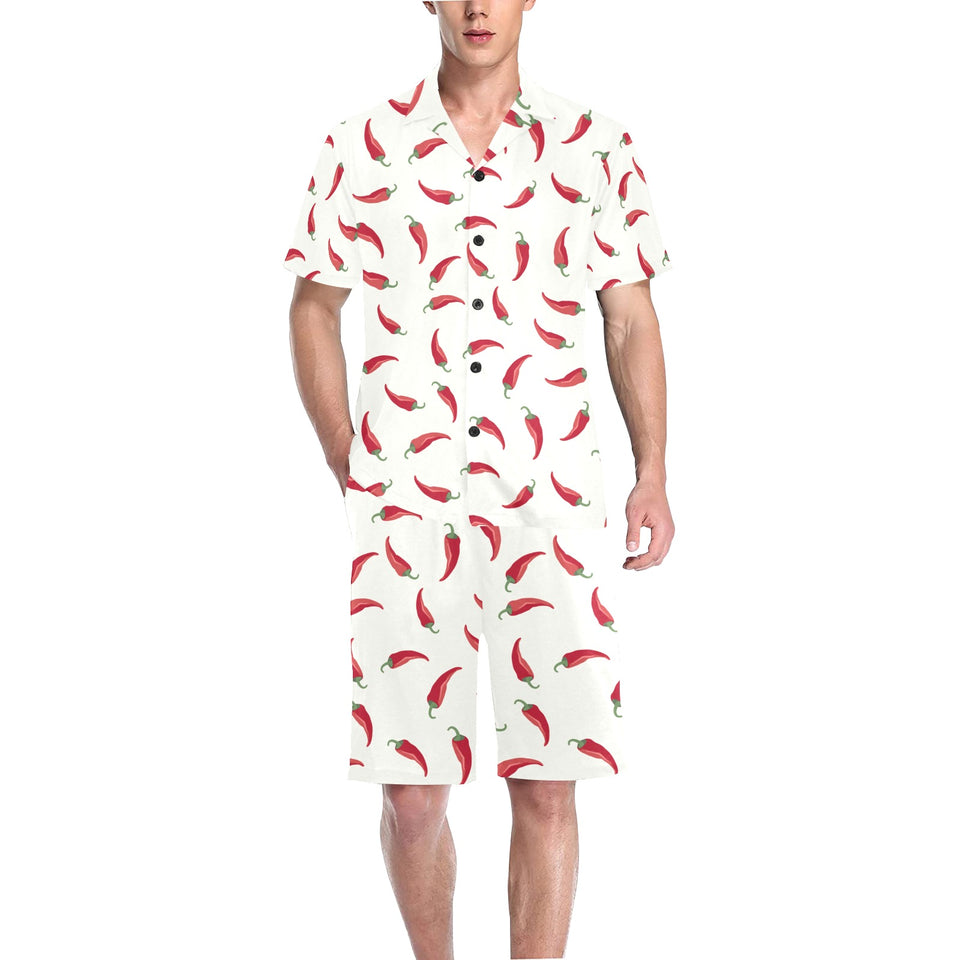 Chili peppers pattern Men's V-Neck Short Pajama Set