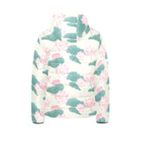 Pink lotus waterlily leaves pattern Kids' Boys' Girls' Padded Hooded Jacket
