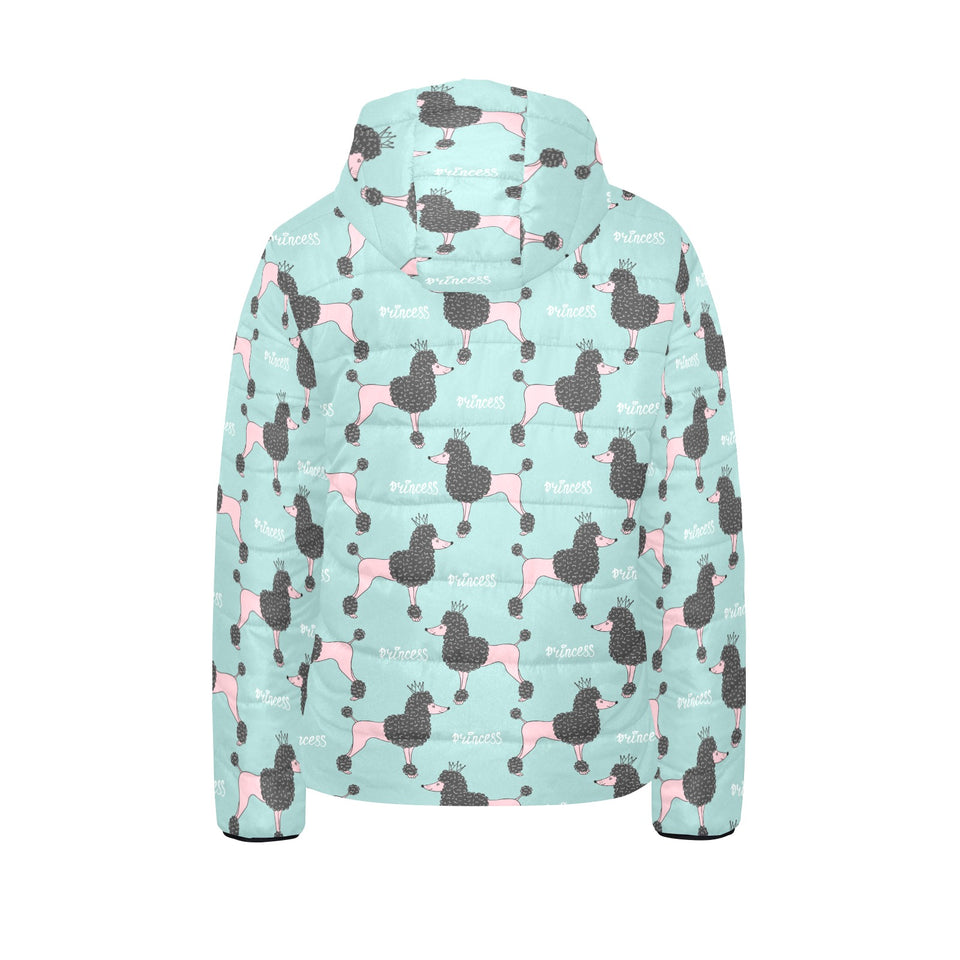 poodle dog green background Kids' Boys' Girls' Padded Hooded Jacket