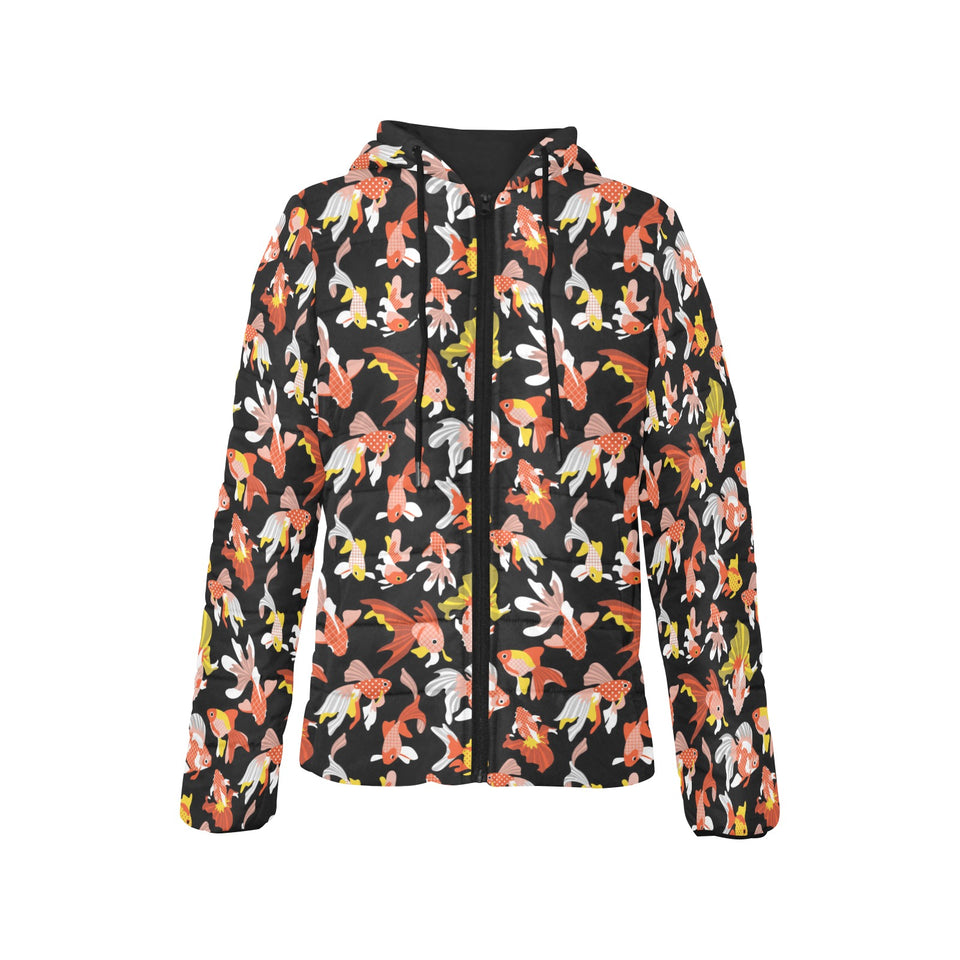 Goldfish Pattern Print Design 03 Women's Padded Hooded Jacket
