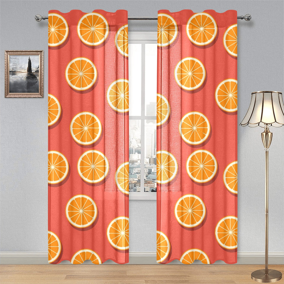 Oranges pattern red background Gauze Curtain