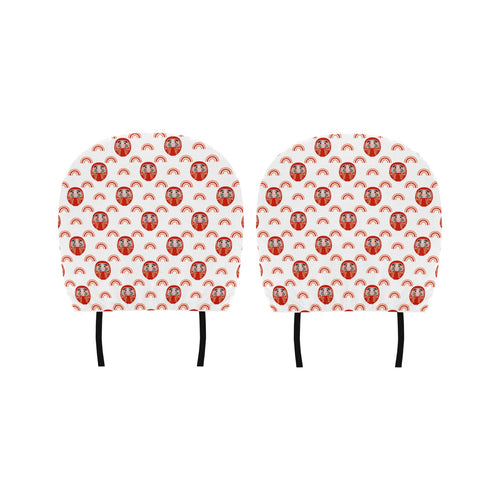 Daruma japanese wooden doll design pattern Car Headrest Cover