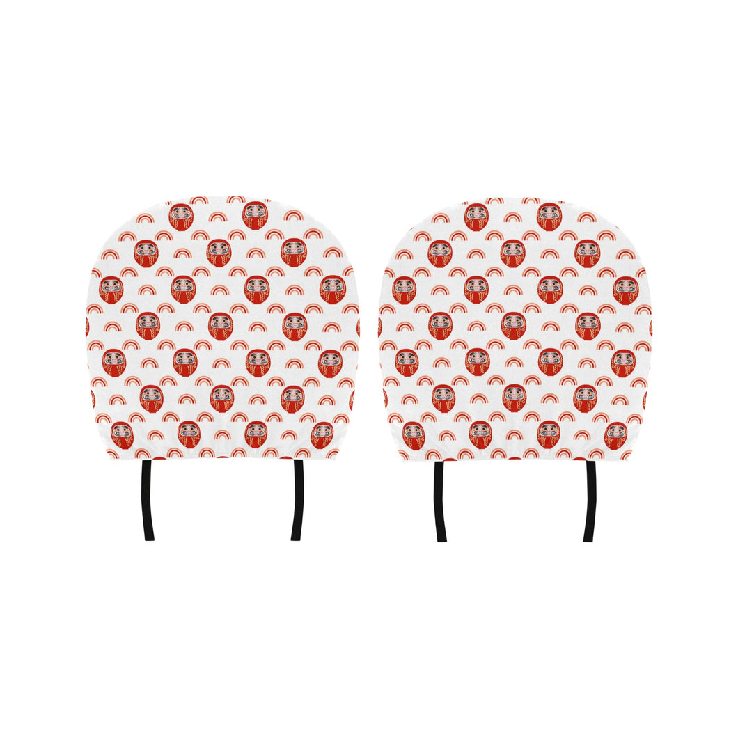 Daruma japanese wooden doll design pattern Car Headrest Cover