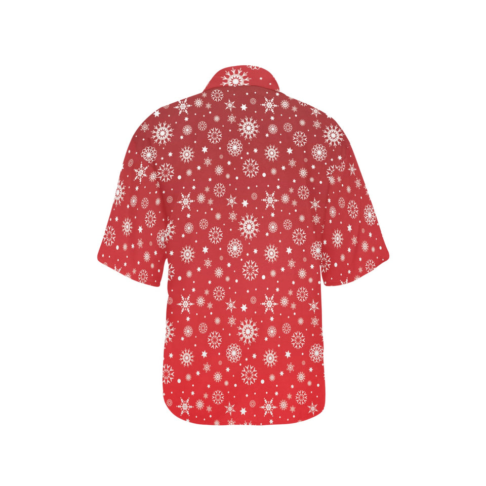 Snowflake pattern red background Women's All Over Print Hawaiian Shirt