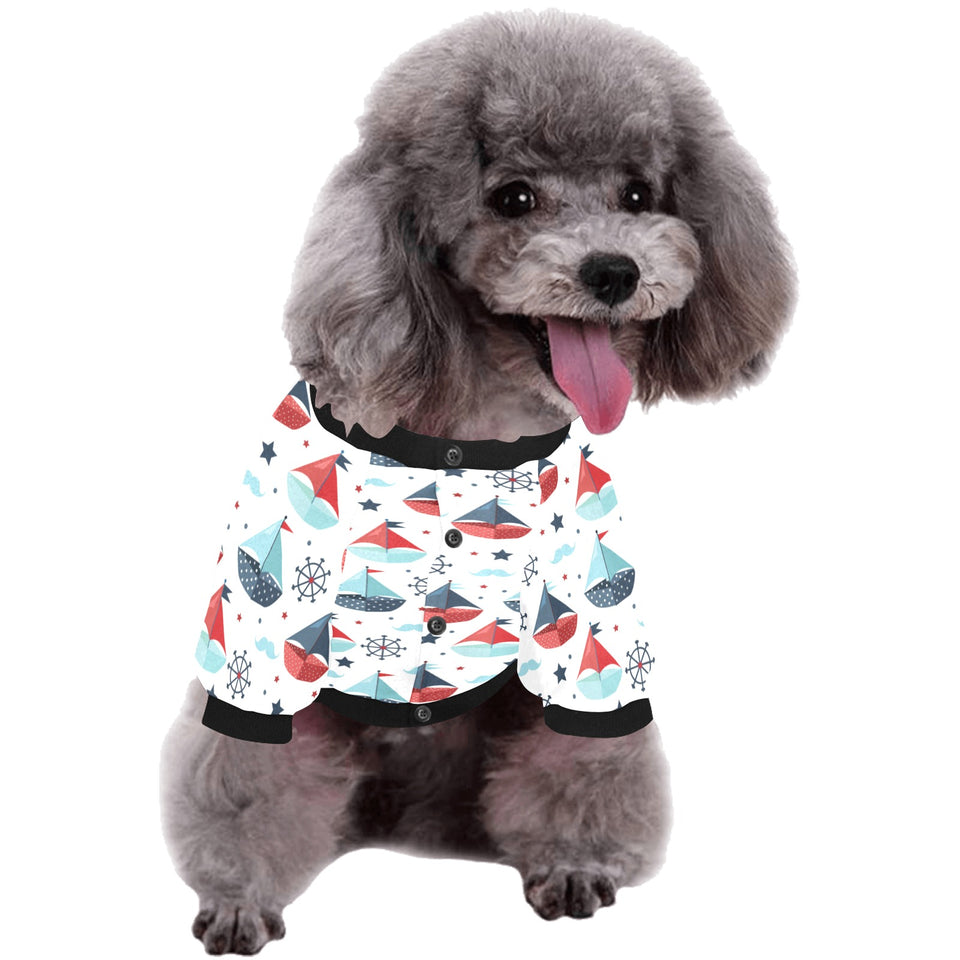 Cute color paper sailboat pattern All Over Print Pet Dog Round Neck Fuzzy Shirt