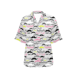 Mustache Beard Pattern Print Design 02 Women's All Over Print Hawaiian Shirt
