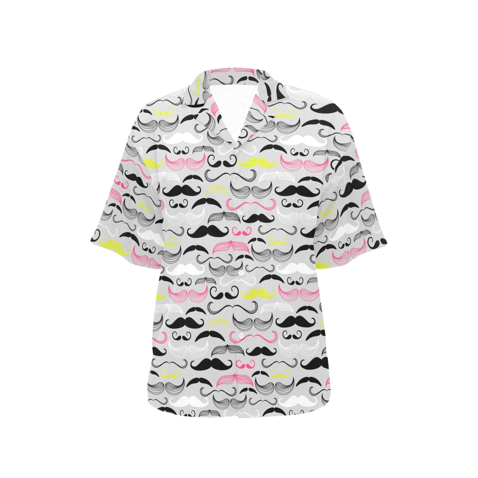 Mustache Beard Pattern Print Design 02 Women's All Over Print Hawaiian Shirt