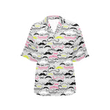 Mustache Beard Pattern Print Design 02 Women's All Over Print Hawaiian Shirt