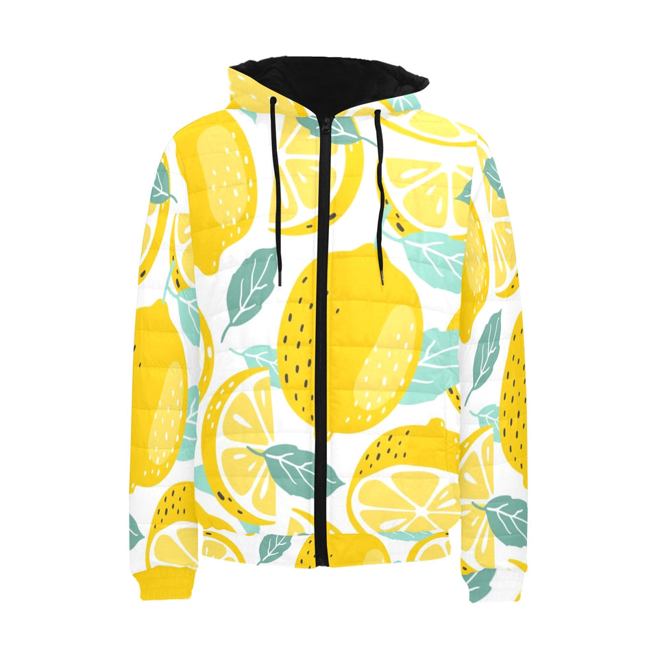 lemon design pattern Men's Padded Hooded Jacket