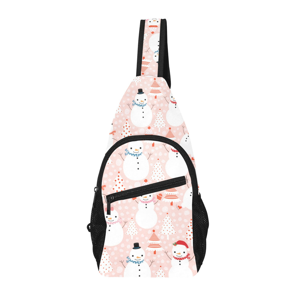Cute snowman christmas tree snowpink background All Over Print Chest Bag