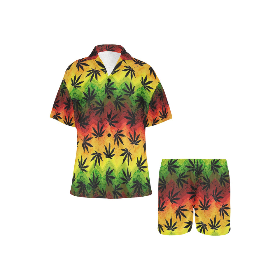 Canabis Marijuana Weed Pattern Print Design 03 Women's V-Neck Short Pajama Set