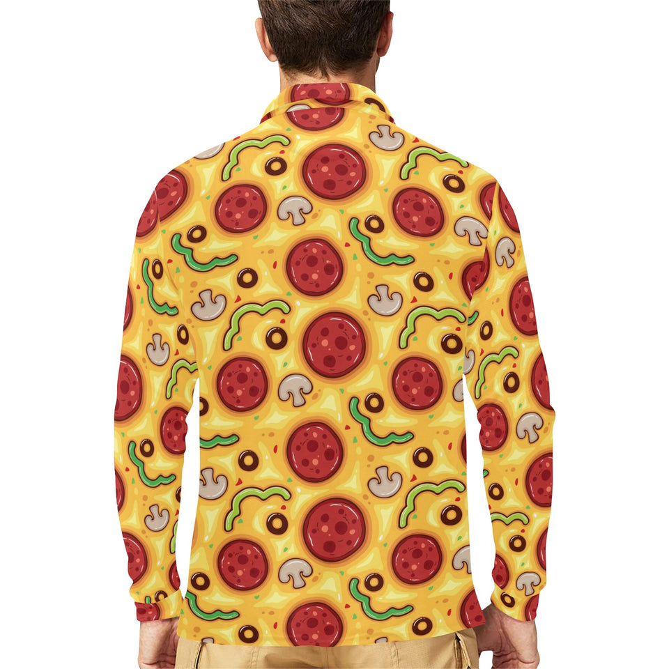 Pizza texture pattern Men's Long Sleeve Polo Shirt