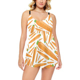 Carrot Pattern Print Design 02 Chest Sexy Pleated Two Piece Swim Dress