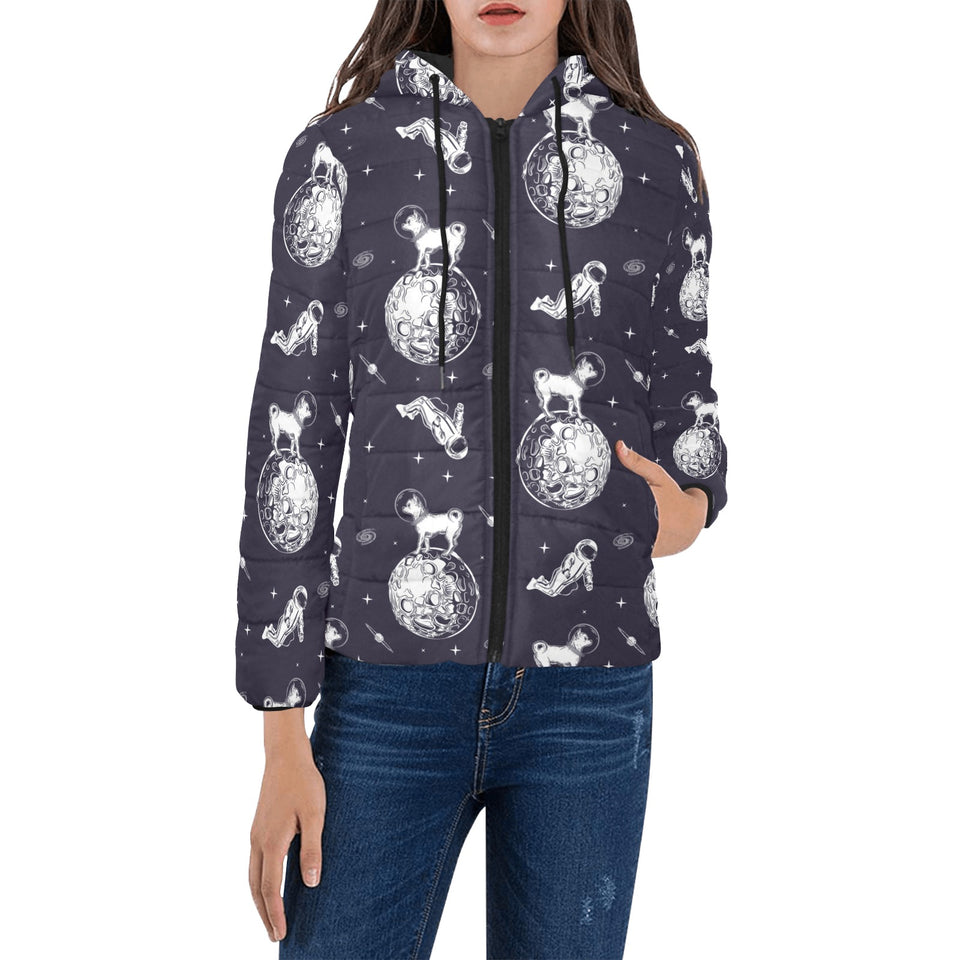 Chihuahua space helmet. astronaut pattern Women's Padded Hooded Jacket