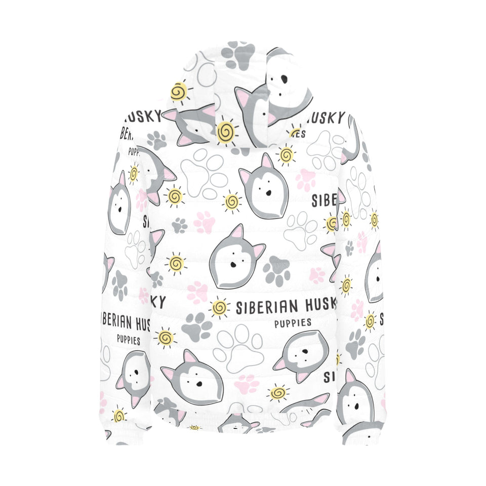 Siberian Husky design pattern Men's Padded Hooded Jacket