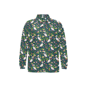 Pelican Pattern Print Design 05 Men's Long Sleeve Polo Shirt